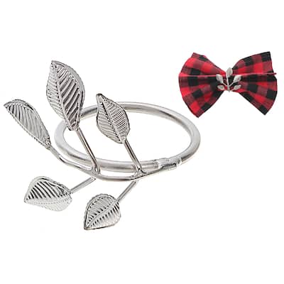 Silver Metal Leaf Napkin Ring - Set of 6
