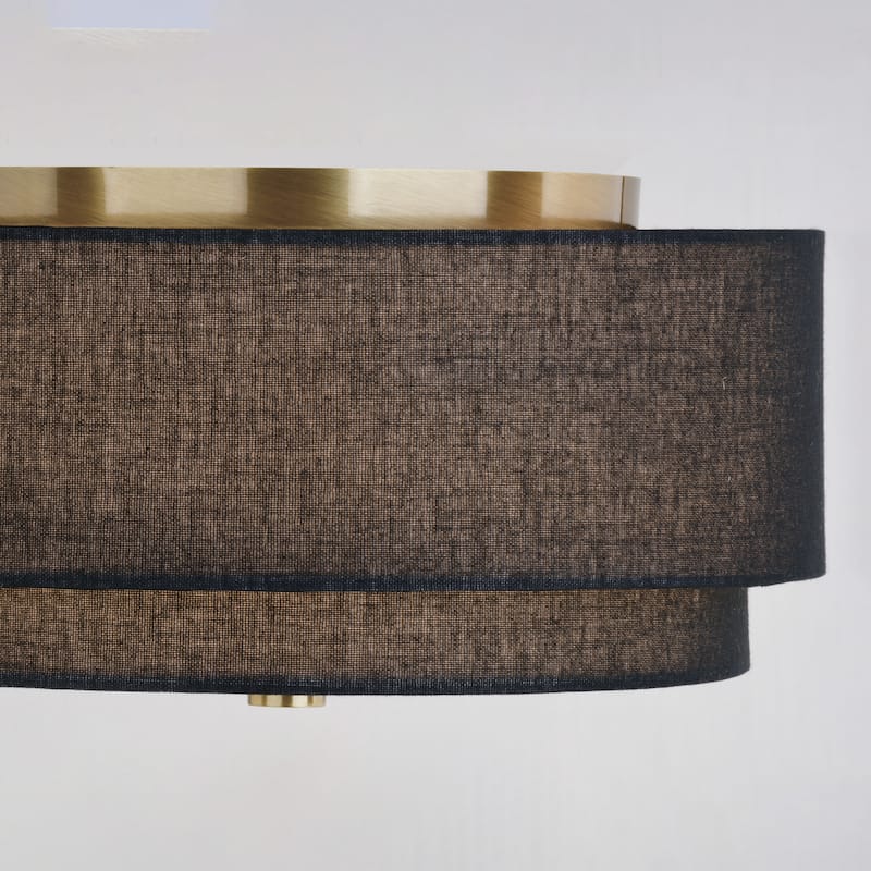 Burnaby Gold Brass Mid-Century Modern Semi Flush Mount Ceiling Light Black Linen Drum Shade