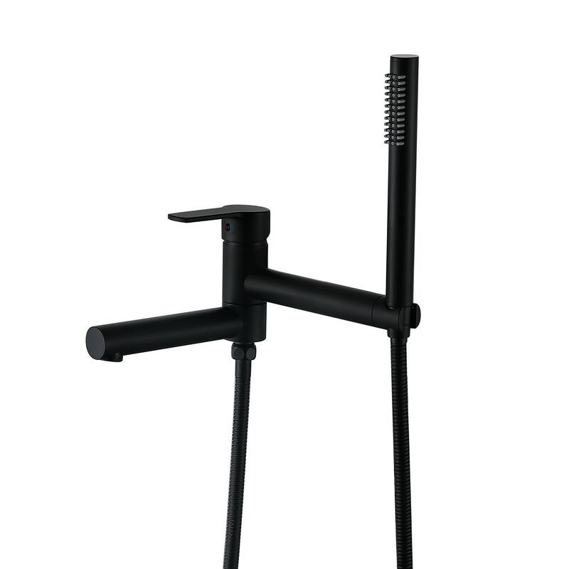 Modland Wall-Mounted Bathtub Faucet with Hand Shower, NSF Certified, 1.59GPM Flow, 90 Rotatable, Gold/Black - Matte Black