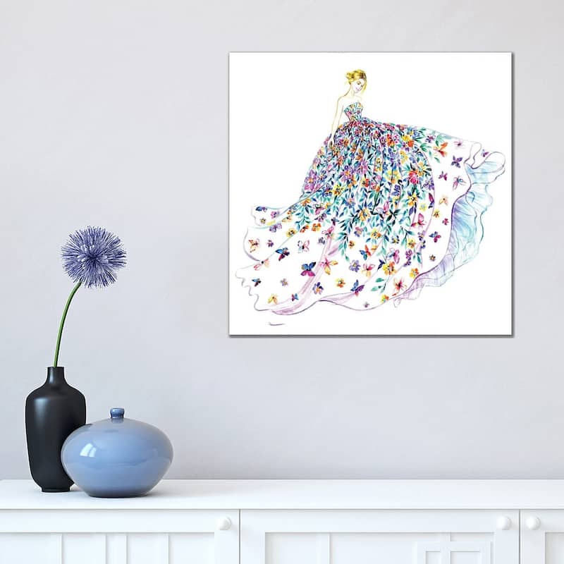 iCanvas "Flower Butterfly Dress" by Sunny Gu Canvas Print - 18x18x1.5