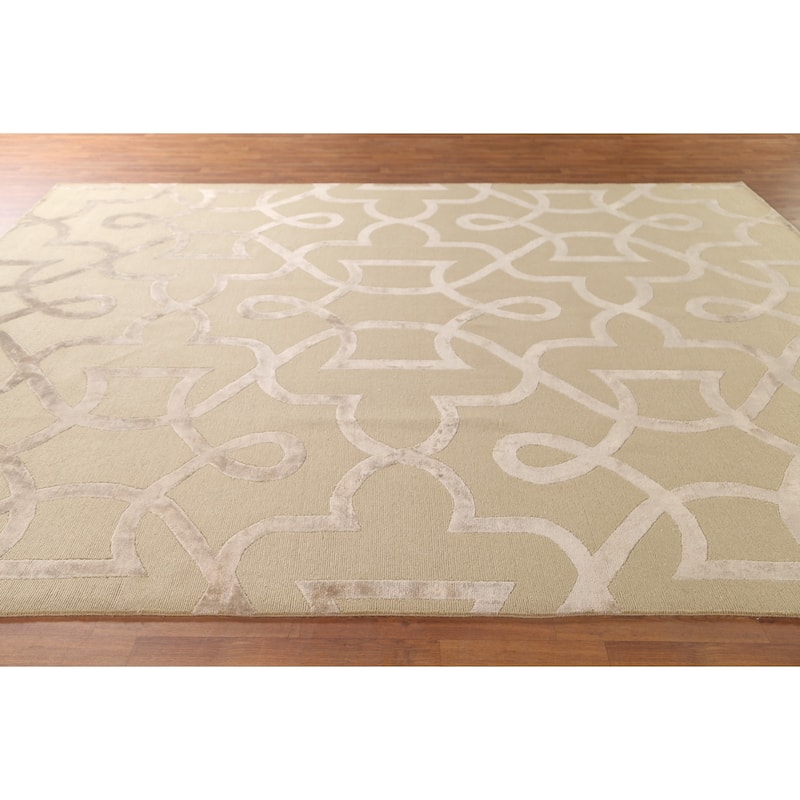 Geometric Nepalese Modern Area Rug Handmade Wool Carpet Beige - 9'2" x 11'10"
