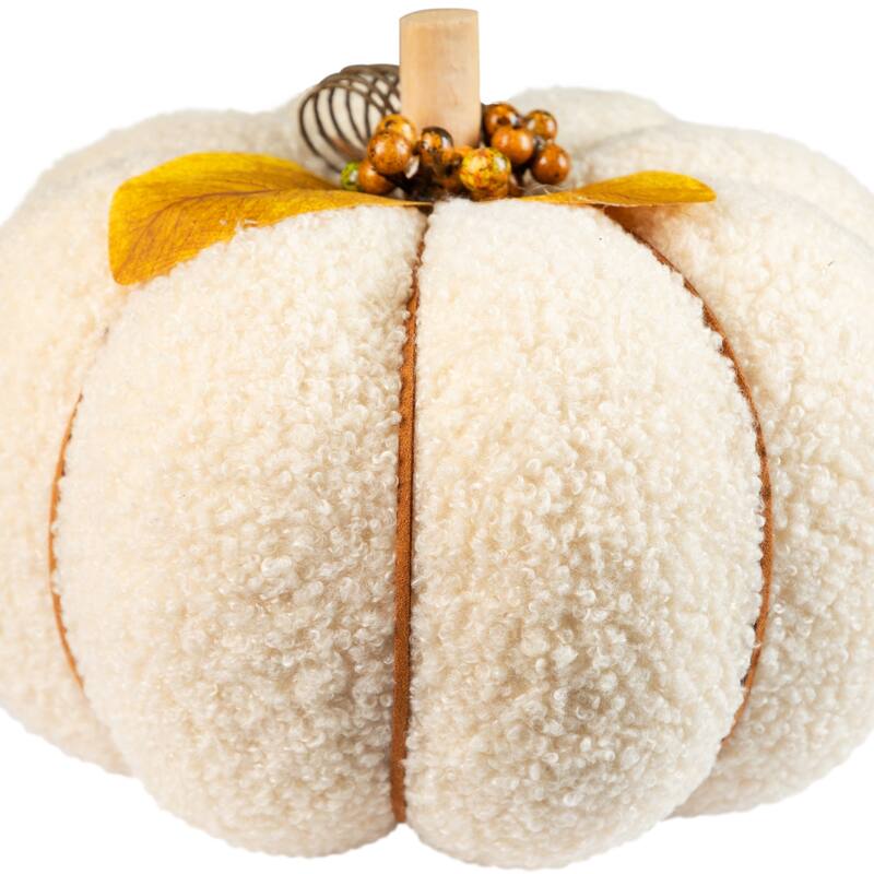 Large Plush Pumpkin Fall Harvest Decoration - 7.5" - Cream and Yellow