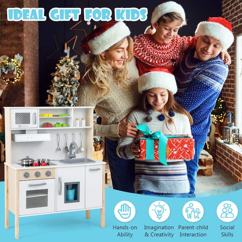 Costway Kids Kitchen Playset Wooden Pretend Play Chef Toy with - See Details