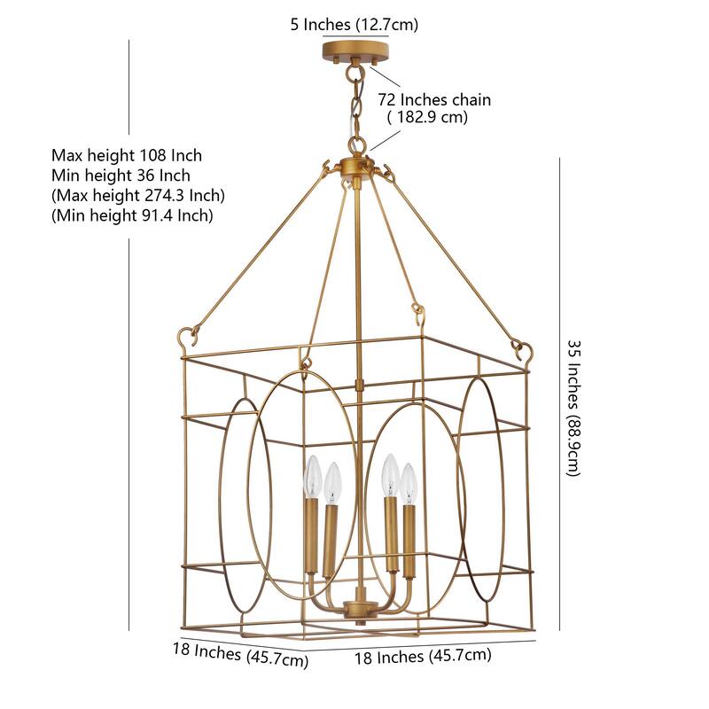 SAFAVIEH Lighting Mojgan Adjustable 4-Light Gold Pendant - 18" W x 18" D x 36-108" H - 18Wx18Dx108H