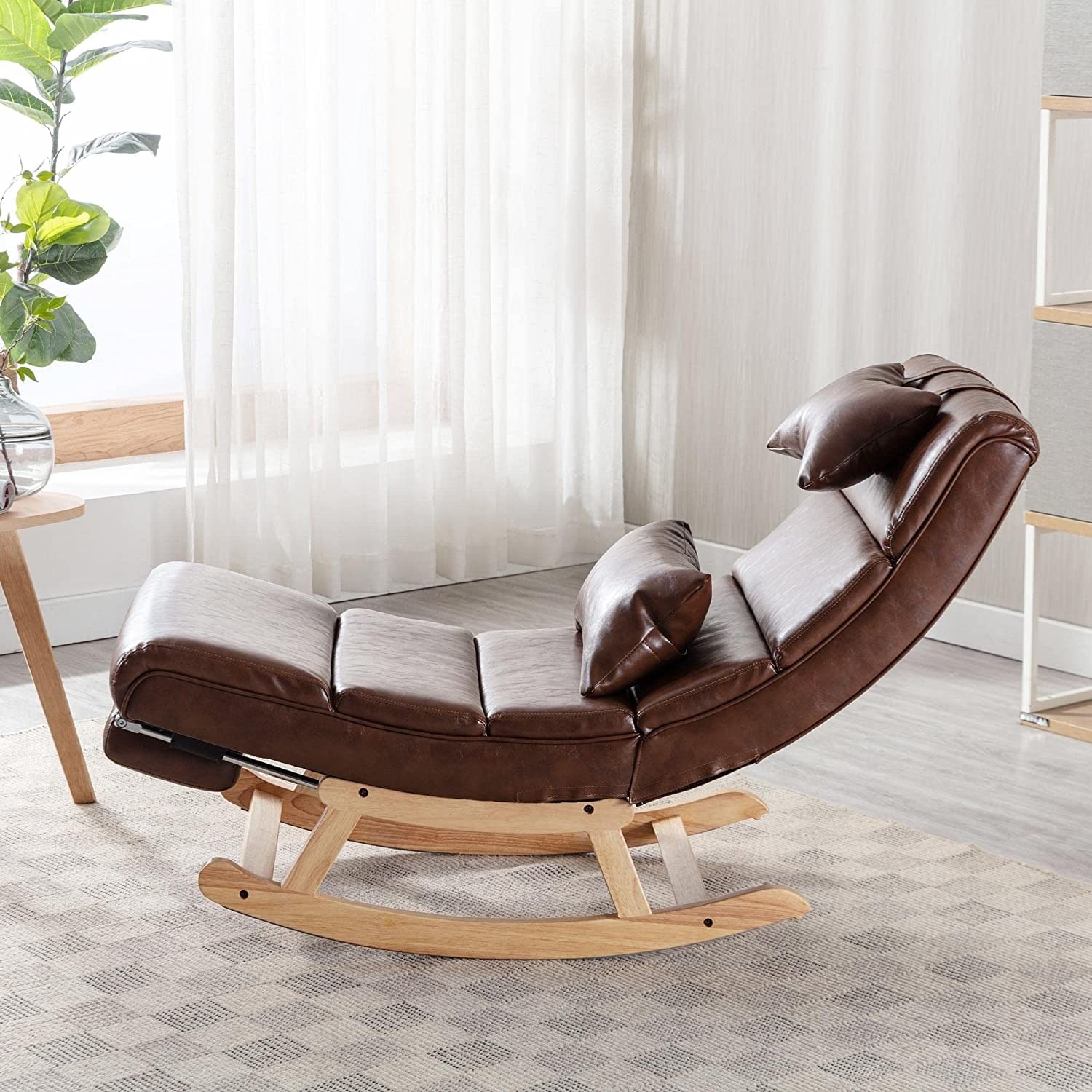 Rocking Lounge Chair with Large Backrest and Pull Out Pedal for
