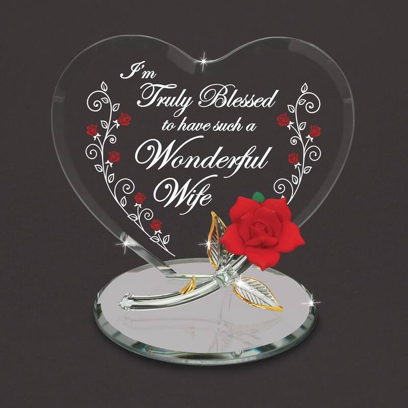 Curata Truly Blessed Wonderful Wife Red Rose Handcrafted Glass Figurine