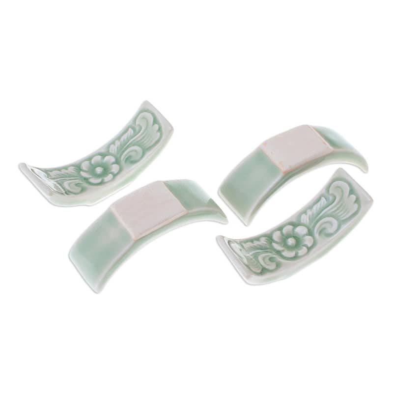 Novica Handmade Flower Cuisine Celadon Ceramic Chopstick Rests (Set Of 4)