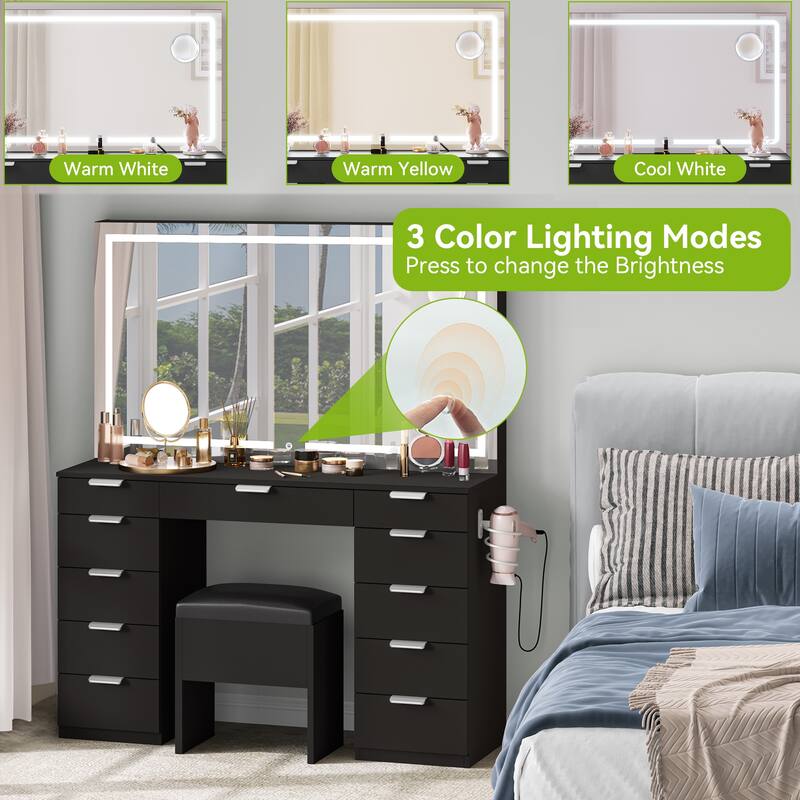 Moasis 46"Vanity With Built-in Socket With Illuminated Mirror and Hair Dryer Rack - 55.8'' H X 46'' W X 11.7'' D
