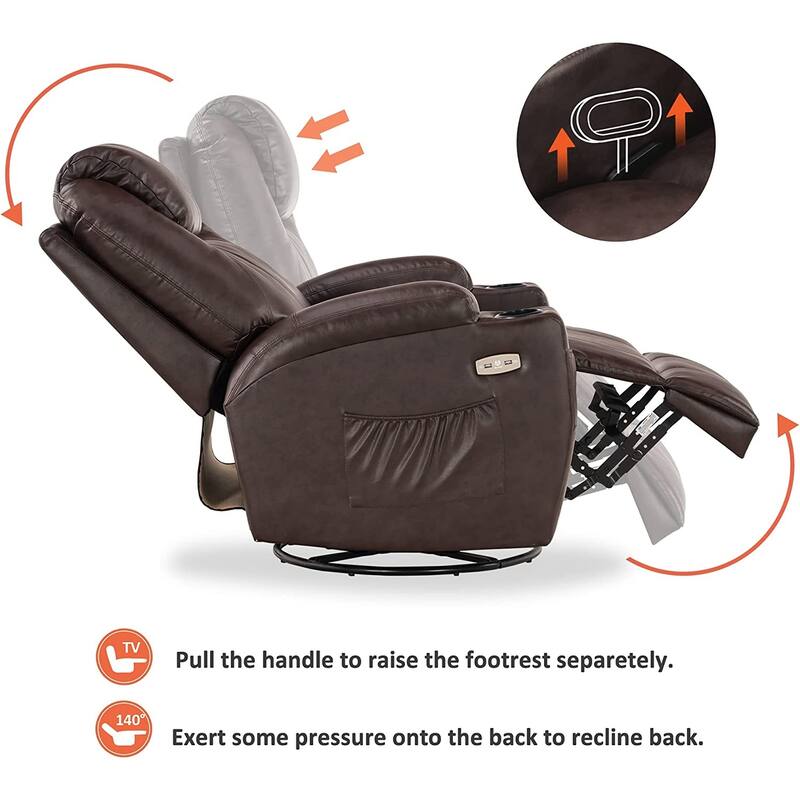 MCombo Manual Swivel Glider Rocker Recliner Chair with Massage and Heat, Faux Leather 8031