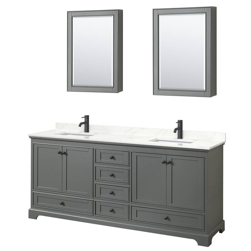 Wyndham Collection WCS202080D-QTZ-UNSMED Deborah 80" Free Standing - Dark Gray / Giotto Quartz Top / Matte Black