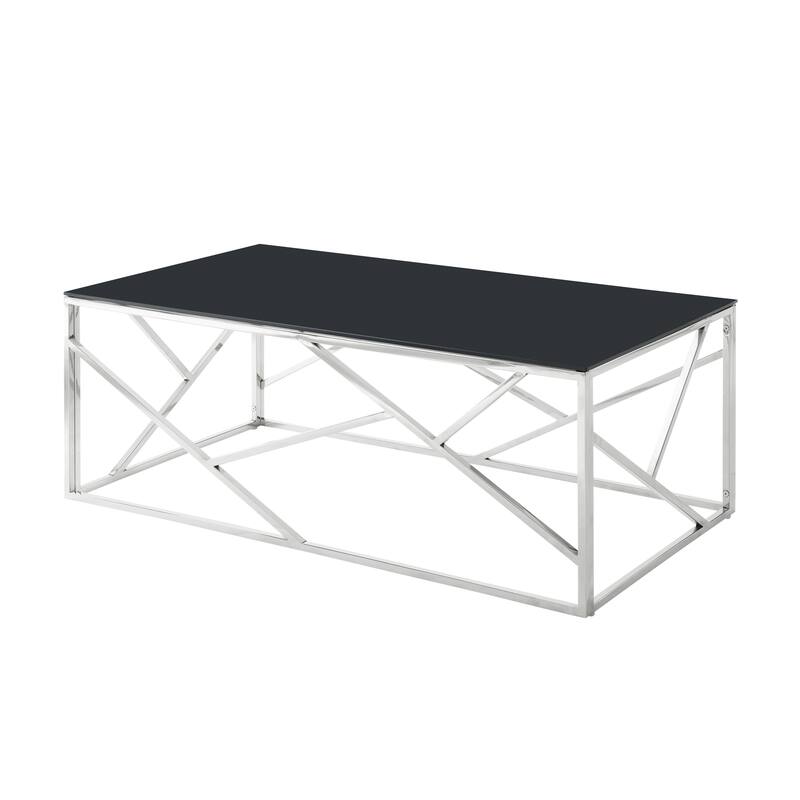 Black Tempered Glass Coffee Table with Stainless Steel Frame
