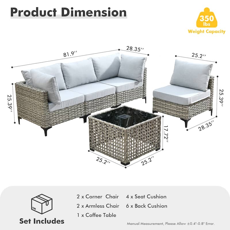 OVIOS 5 Pieces Outdoor Wicker Furniture Set With Solar-Powered Coffee Table