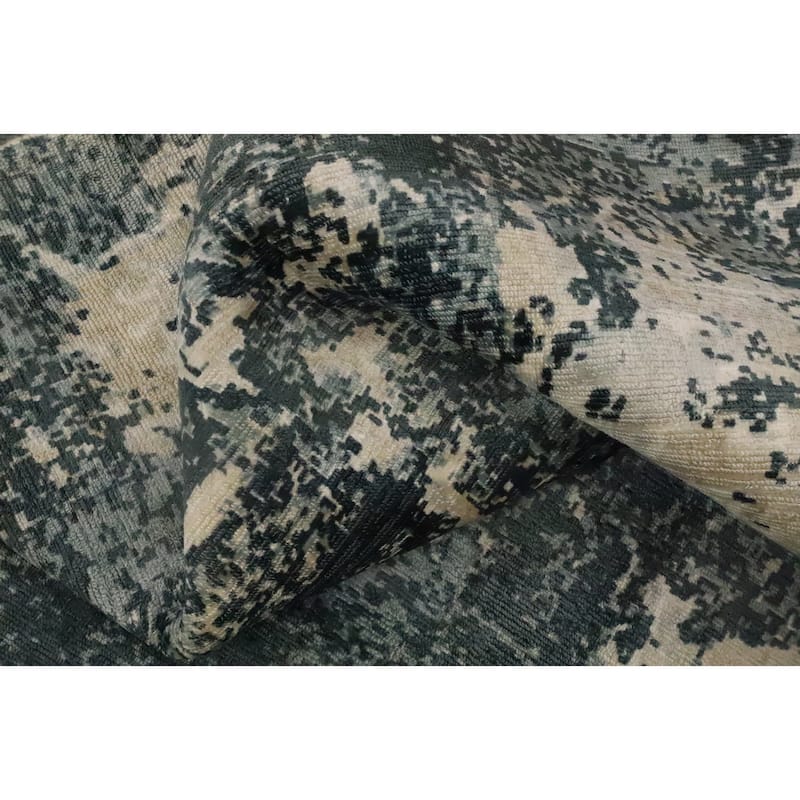 Hand Knotted Oriental Viscose Silk Carpet Modern Abstract Greys & Charcoal Abstract Area Rug - 7' 10'' X 4' 10''