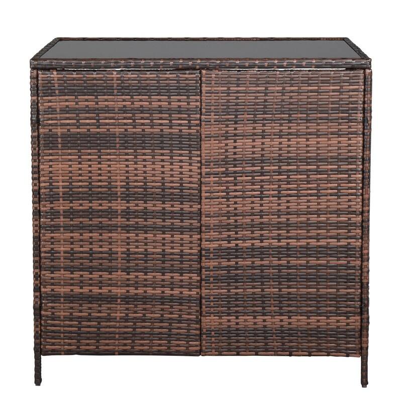 Outdoor Brown 3-Piece Rattan Wicker Bar Set with Beige Seat Cushions