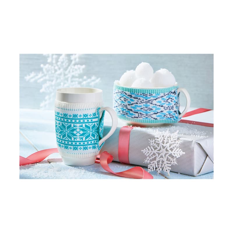 Alpine Sweater Soup Mug - 20oz Turquoise Blue Bone China Drinkware, Dishwasher Safe, Perfect for Christmas