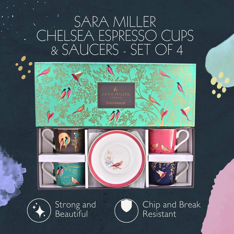 Portmeirion Sara Miller London Chelsea Set of 4 Espresso Cups and Saucers - 4 oz