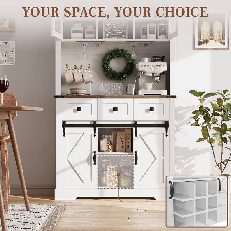 72" Tall Kitchen Pantry Cabinet, Farmhouse Kitchen Hutch Storage Cabinet ，Buffet Sideboard