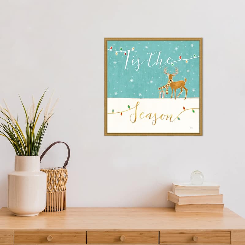 Tis the Season Christmas Reindeer, Veronique Charron Framed Canvas Art