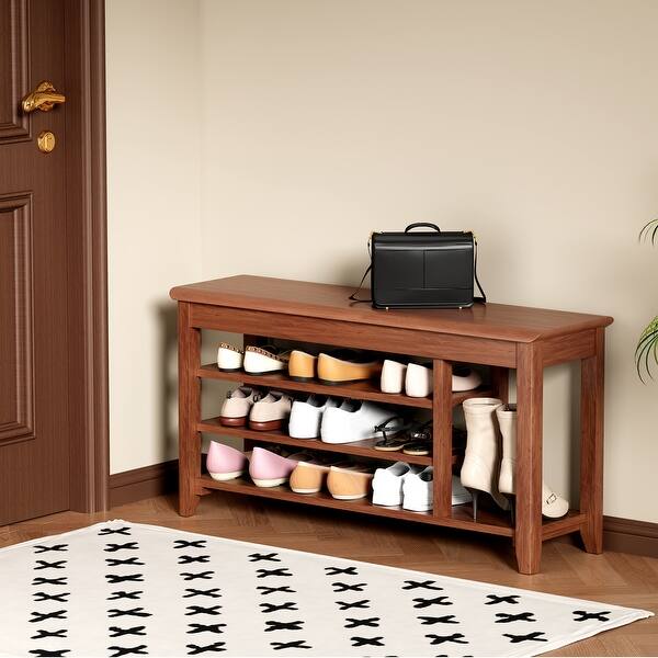 Front Door Closed Shoe Rack For Entryway Wood Shoe Rack By The Front Door Rubberwood Solid Wood Shoe Bench, Flip-up  Storage, Soft-close Hinge, Walnut, Modern