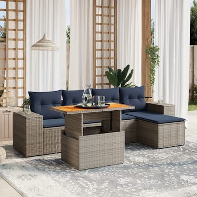 vidaXL Patio Sofa Set with Cushions Outdoor Furniture 6 Piece Poly Rattan