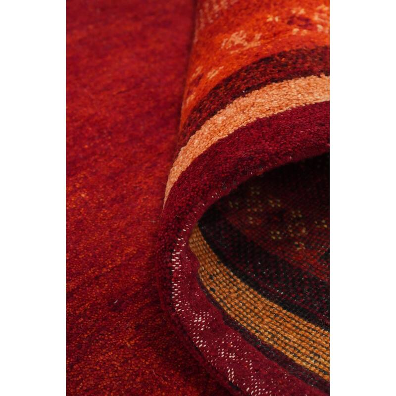 Hand Knotted Oriental 100% Wool Carpet Modern Bordered Red Gabbeh Area Rug - 7' 11'' X 5' 4''