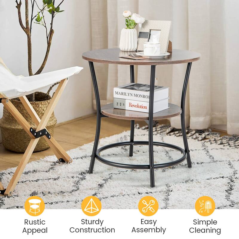 Costway 2 PCS 2-Tier Sofa Side End Table Round Nightstand with Sturdy - See Details