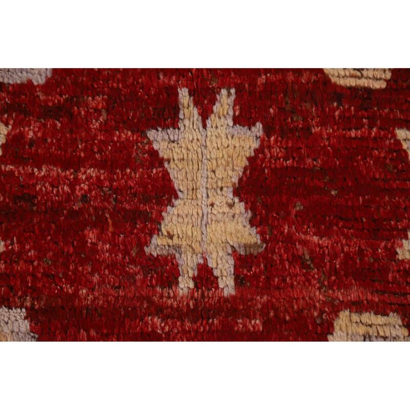 Hand Knotted Oriental 100% Wool Carpet Modern Tribal Red Moroccan Area Rug - 9' 8'' X 6' 10''