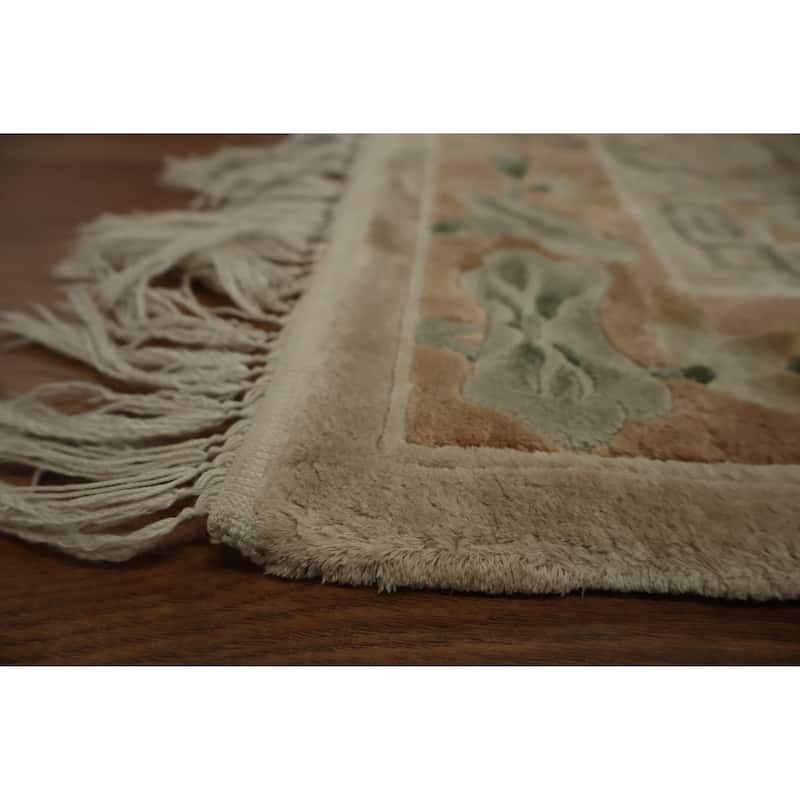 Hand Knotted Oriental 100% Silk Carpet Traditional Medallion Beige & Ivories Art Deco Area Rug - 3' 2'' X 2' 1''