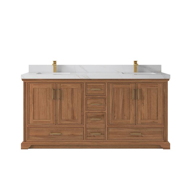 Willow Collections 72 in. W x 22 in. D Charlotte Teak Double Sink Bathroom Solid Teak Vanity with Countertop