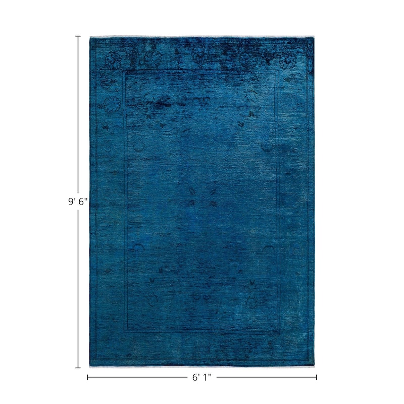 Overton Hand Knotted Wool Vintage Inspired Modern Contemporary Overdyed Blue Area Rug - 6' 1" x 9' 6"