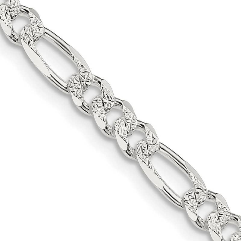 Curata 925 Sterling Silver Solid 4.75mm Pave Flat Figaro Chain for Men