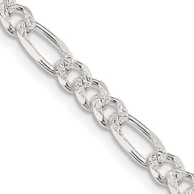 Curata 925 Sterling Silver Solid 4.75mm Pave Flat Figaro Chain for Men