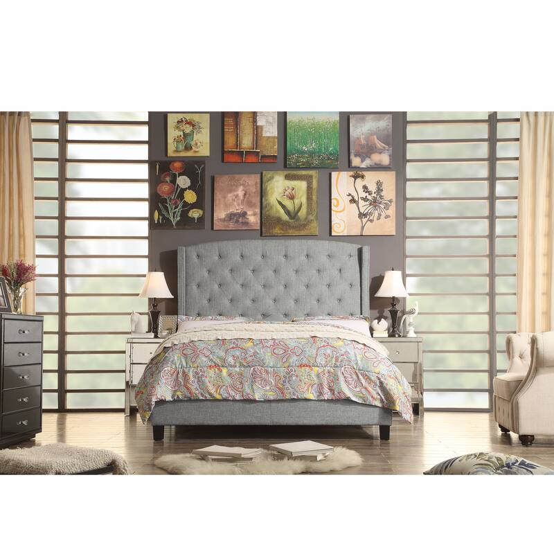 Moser Bay Tufted Wingback Upholstered Bed - Gray - Queen
