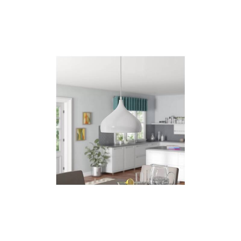 Modern Pendant Light - 1-Light White Hanging Lamp for Kitchen Island Dining Room - 9.5