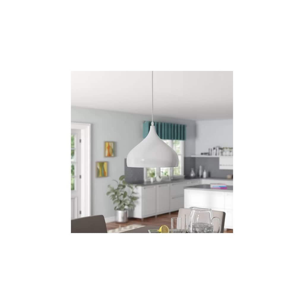 Modern Pendant Light - 1-Light White Hanging Lamp for Kitchen Island Dining Room - 9.5
