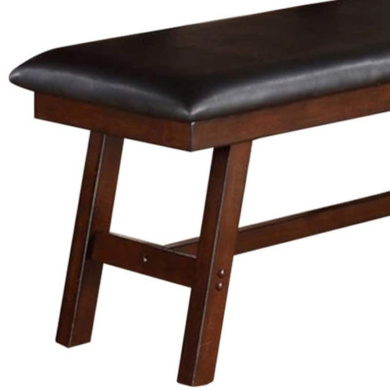 Rubber Wood Bench With Faux Leather Upholstery Brown - 48" x 17" x 19"