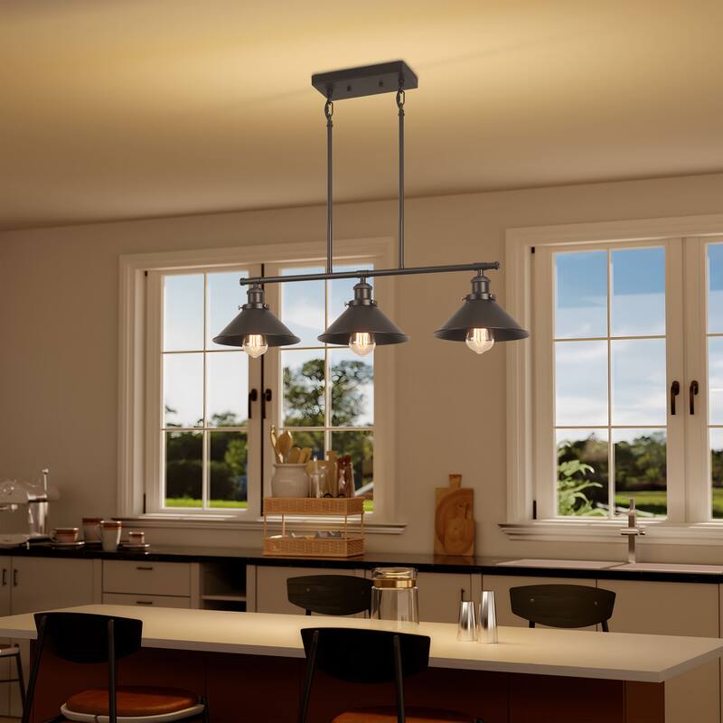 Starsky 3-Ligh Mid-Century Modern Cone Linear Kitchen Island Chandelier