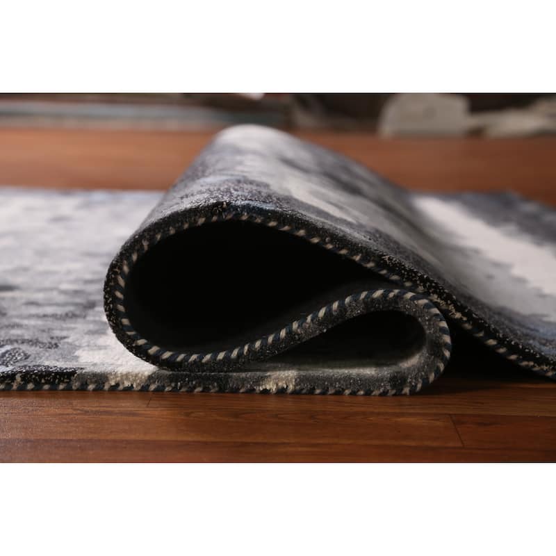 Abstract Modern Indian Area Rug Grey Handmade Wool Carpet - 5'3" x 7'7"