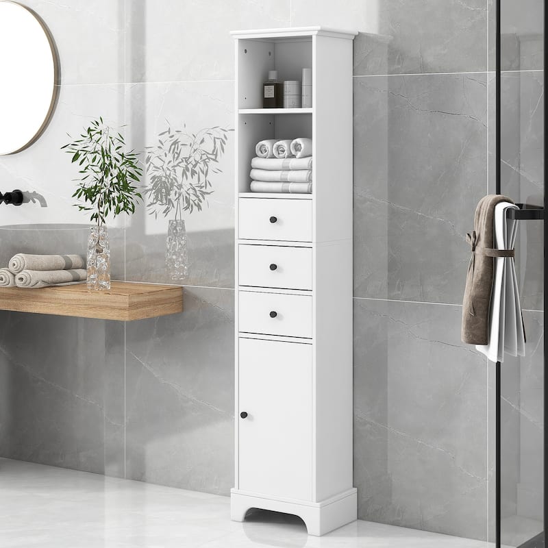 Tall Bathroom Cabinet, Freestanding Storage Cabinet with 3 Drawers and Adjustable Shelf