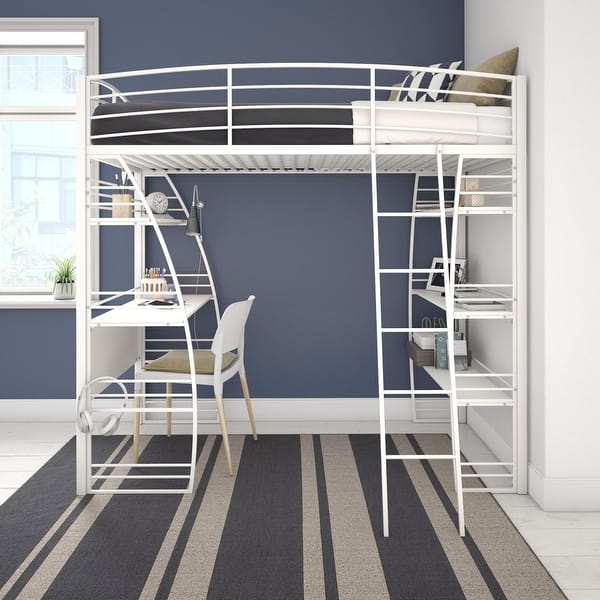 slide 2 of 17, Avenue Greene Sansa Twin Loft Bed with Integrated Desk and Shelves