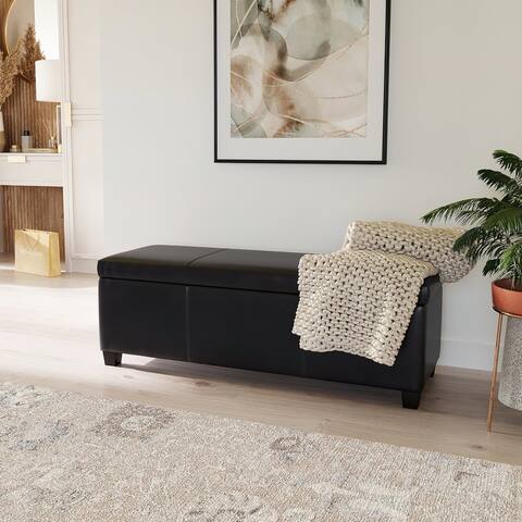 Belleze 47" Long Rectangular Upholstered Storage Ottoman Bench, Black