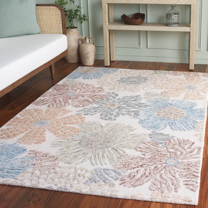SAFAVIEH Handmade Jardin Almudena Floral Wool Rug - Red/Blue - 6' Square