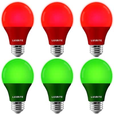 Luxrite A19 Christmas LED Red and Green Light Bulb 60W Equivalent UL E26 Indoor Outdoor Holiday Lighting