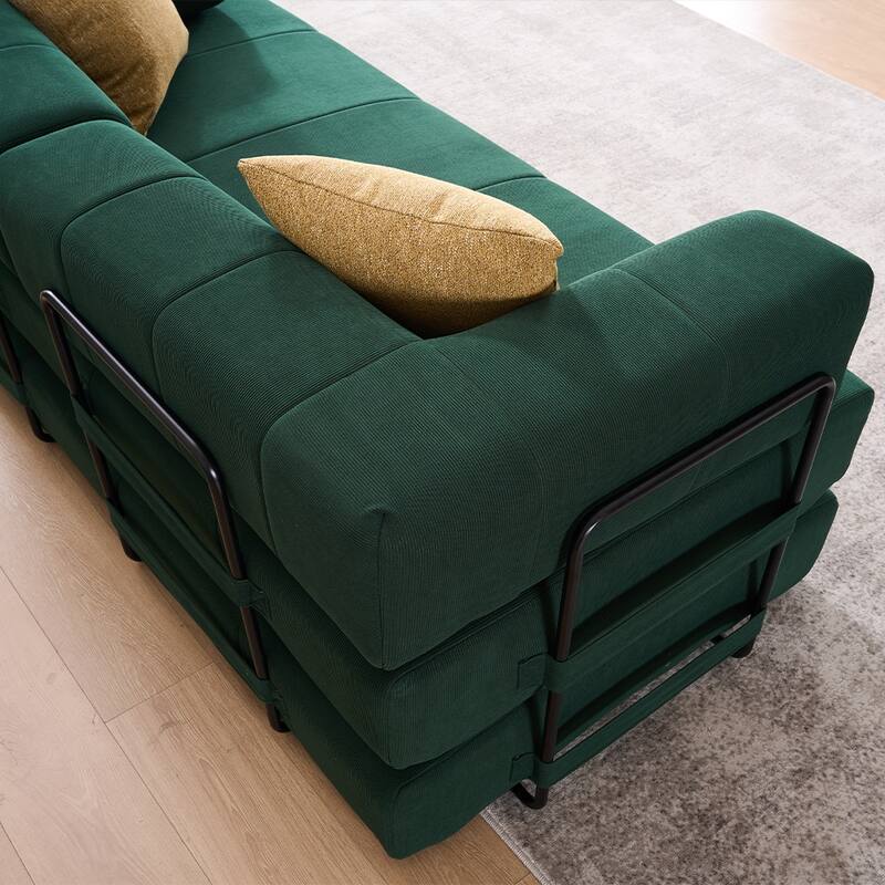 78.5" Folding Sofa Bed with 2 Pillows, Convertible Foam Futon Couch, Corduroy Fold-Out Couch for Living Room, Office