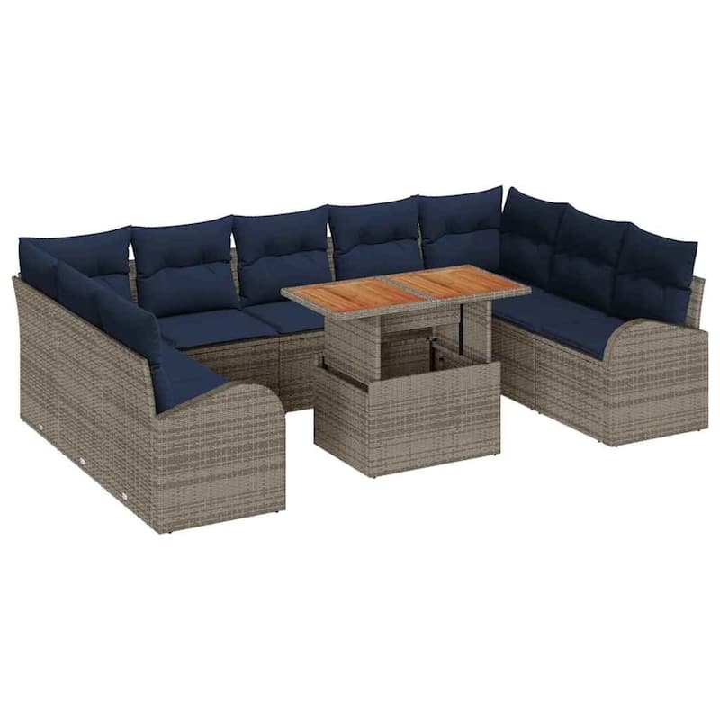 vidaXL 10 Piece Garden Sofa Set with Cushions - 113.8×70.5×27.2