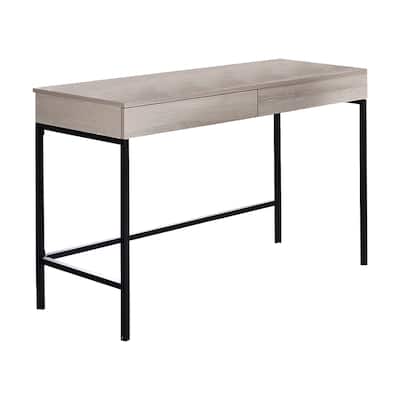 Retro Wooden Desk with Drawers - 47" Writing Table, Metal Frame, Washed White & Black Finish
