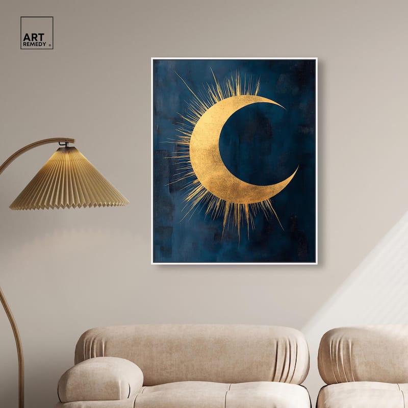 Gold Moon on Indigo Canvas by Art Remedy