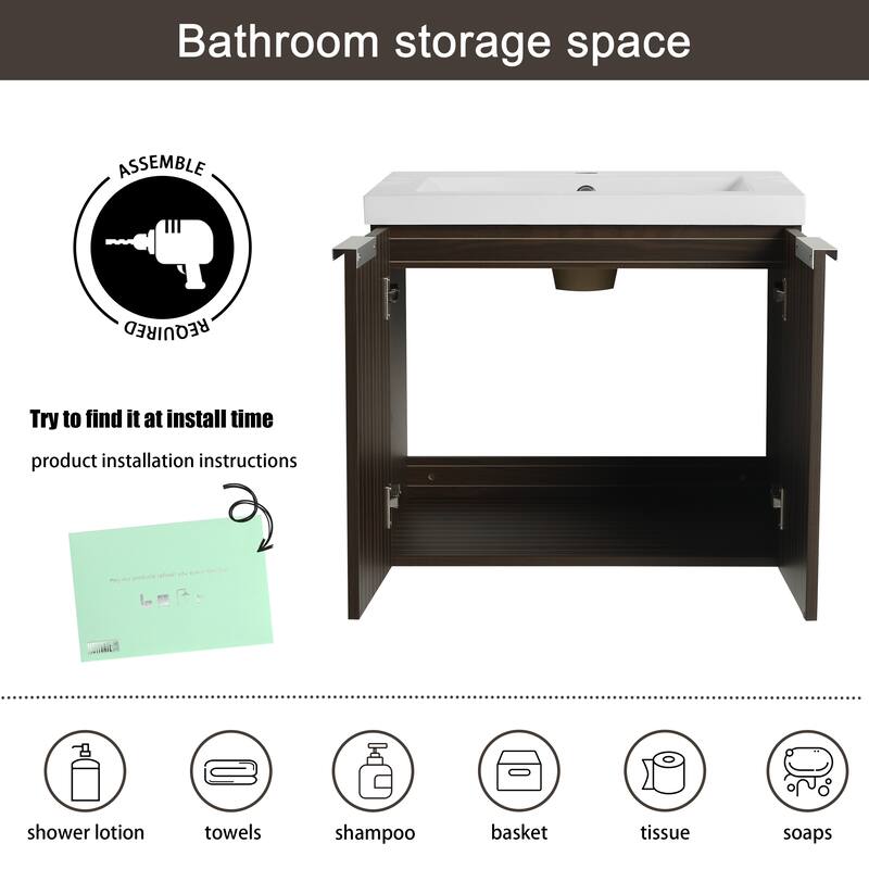 Malwee 24"/30"/36"/48" Bathroom Vanity with Sink, Floating Bathroom Vanity with Soft Close Door