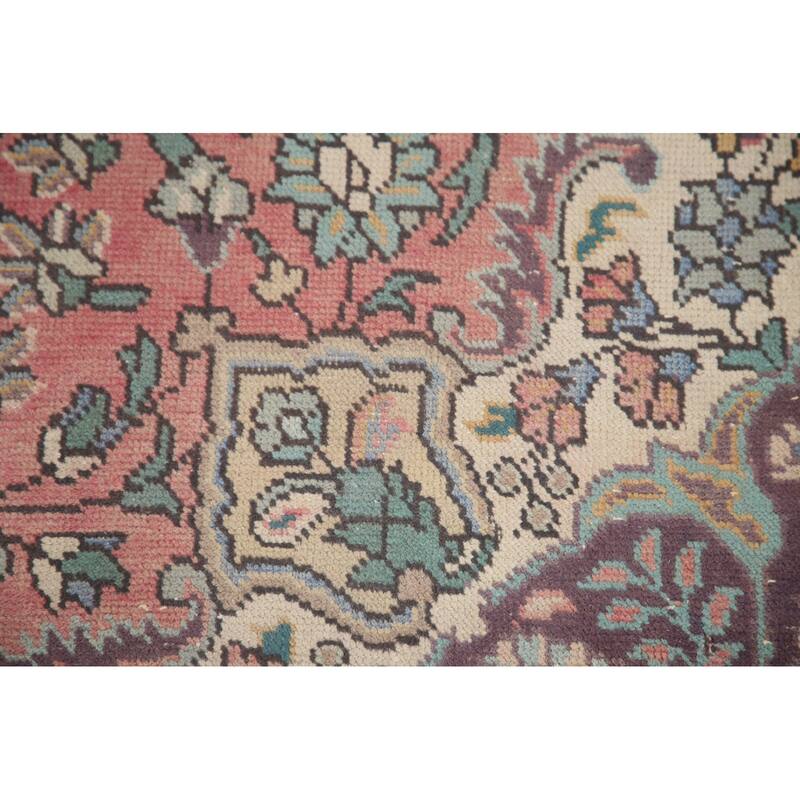 Hand Knotted Oriental 100% Wool Carpet Traditional Floral Pink Tabriz Area Rug - 9' 11'' X 6' 5''