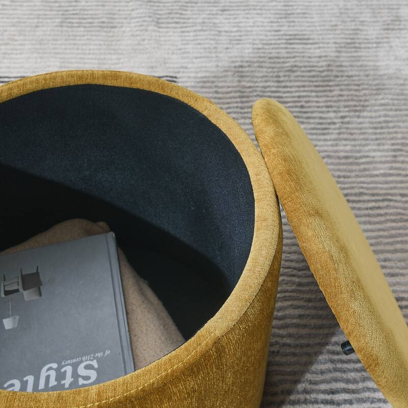 Roomfitters 2-Piece Round Chenille Storage Ottoman Set with Drum-Shaped Stool and MDF Top, Hidden Compartment